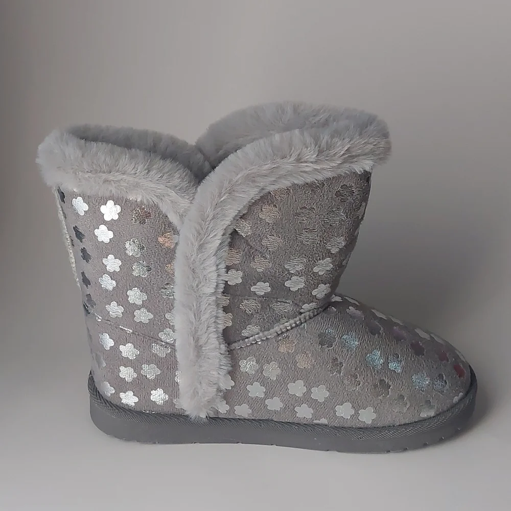 olivia miller girl flowers silver winter boots‎ Big Girls Gray size 5